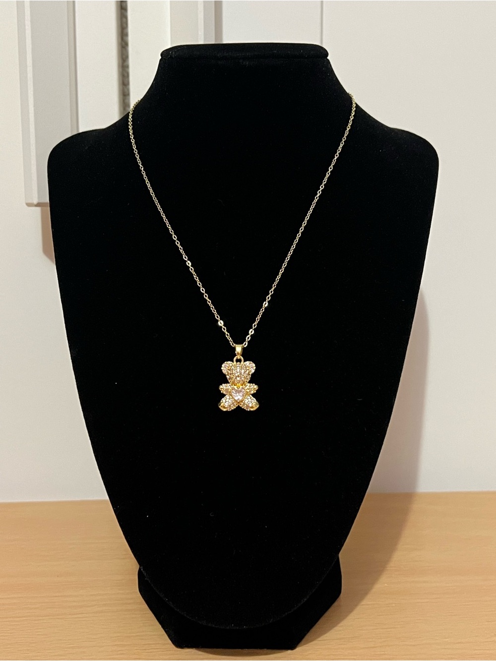 Gold Crystal Teddy Pendant Necklace - Women's Jewelry